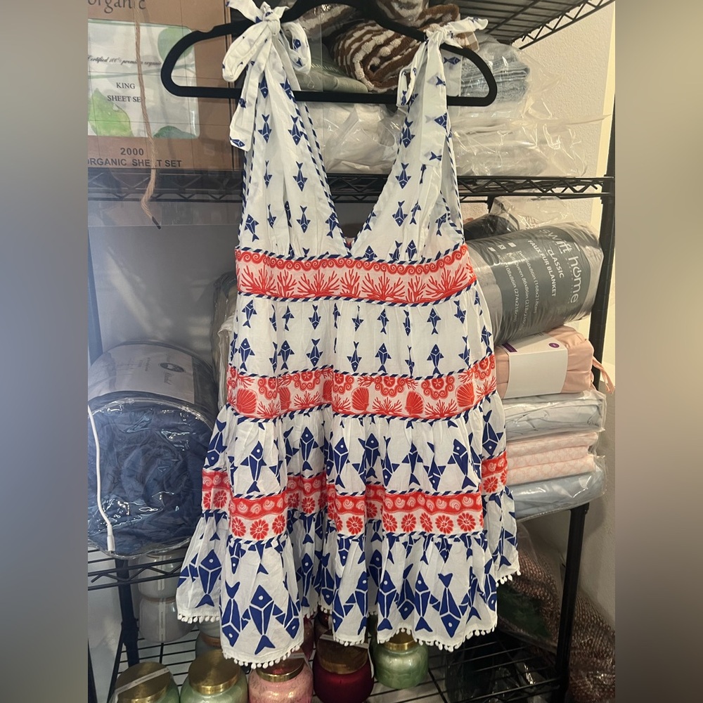 NWT Farm Rio Fishes Off White Tiered Dress, SMALL NWOT - Picture 6 of 7